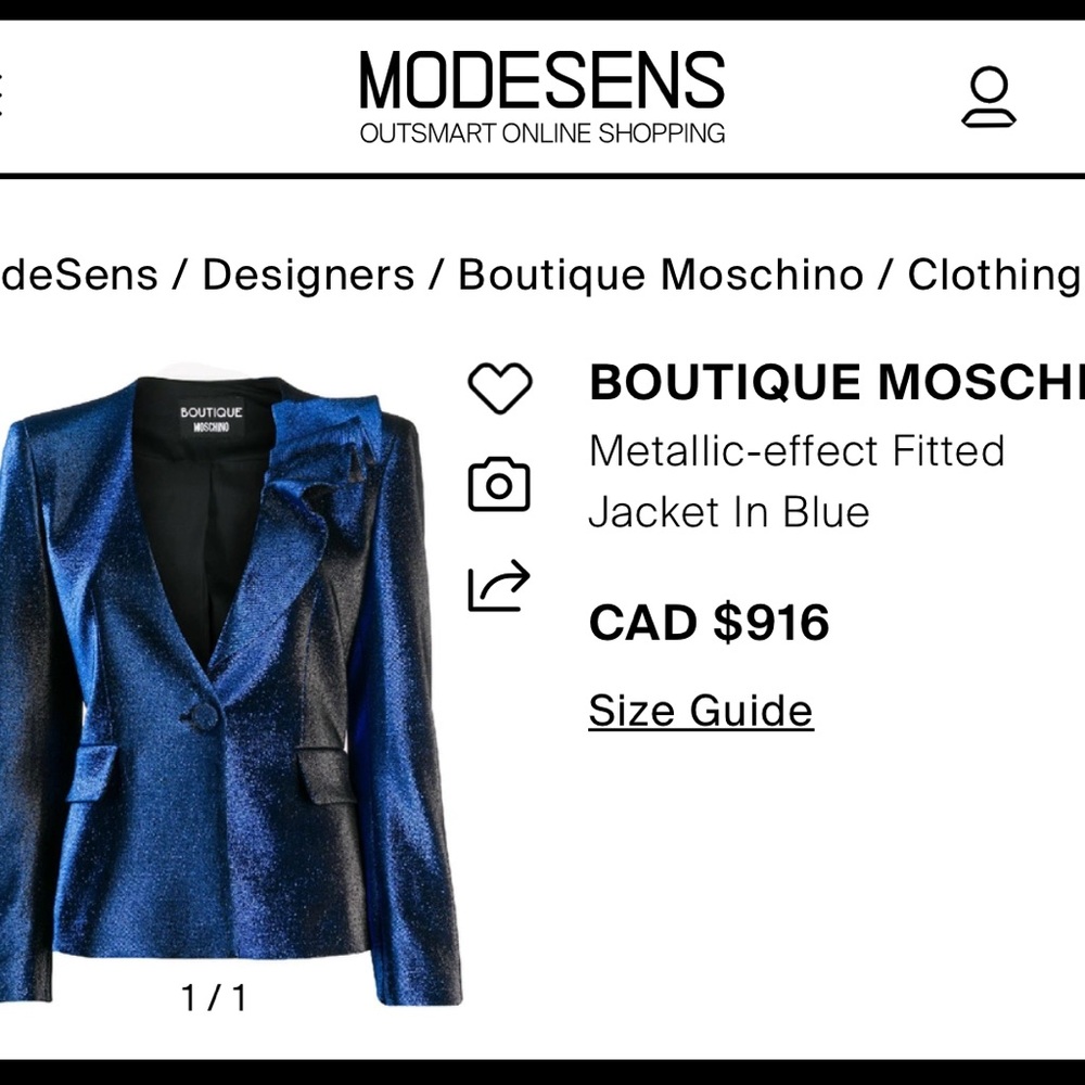 Moschino Blue and Black Fitted Blazer with Ruffle Detail